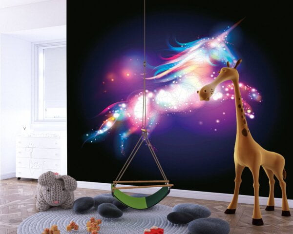 Vibrantly Colored Unicorn Wallpaper: Majestic Unicorn on Deep Black Background