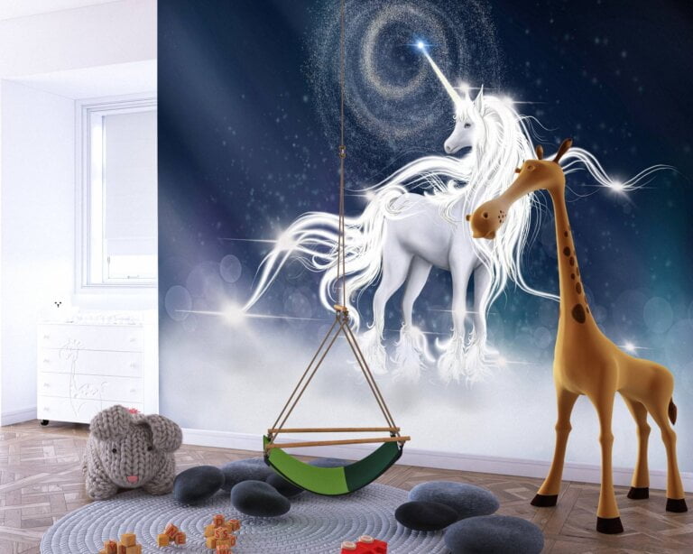 Majestic white unicorn against a backdrop of twinkling stars.