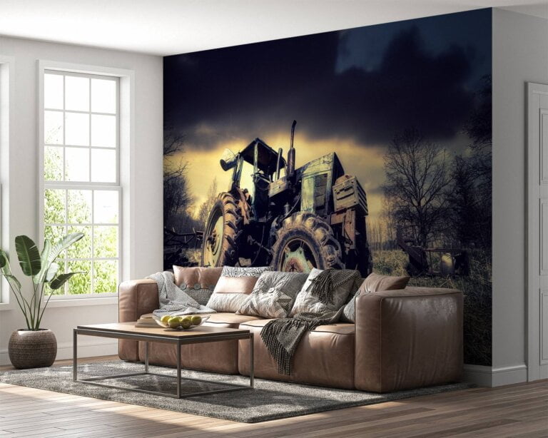 Dynamic tractor design on peel and stick wall mural