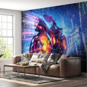 Mystical fantasy motorcycle design on peel and stick wallpaper