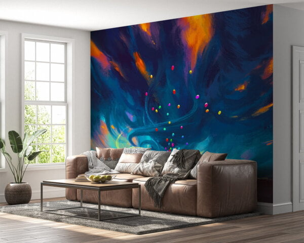Wall mural showcasing shades of blue with a painting effect