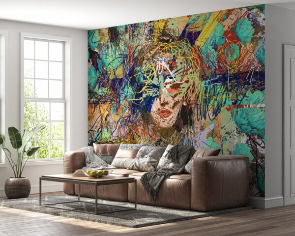 Wall mural showcasing an abstract woman in vintage style