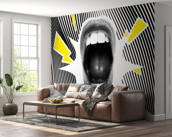 Wall mural showcasing the raw intensity of a scream in black and white