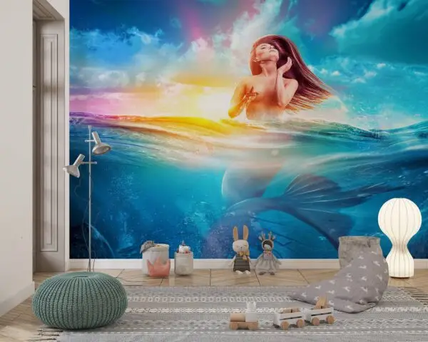 Wallpaper roll showcasing underwater mermaid and woman fantasy