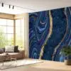 Eco-friendly Art Deco Blue Marble Wallpaper, perfect for stylish bedrooms.