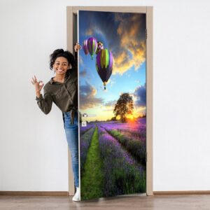 Balloons and Lavender Fields Door Sticker Peel & Stick Vinyl Door Wrap Art Décor