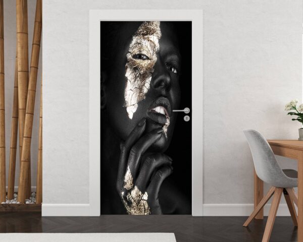 Woman Gold Art Photography Door Sticker Peel & Stick Vinyl Door Wrap Art Décor