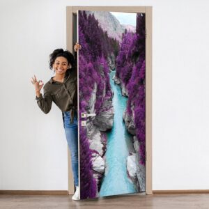 Purple Landscape & the River Door Sticker Peel & Stick Vinyl Door Wrap Art Décor