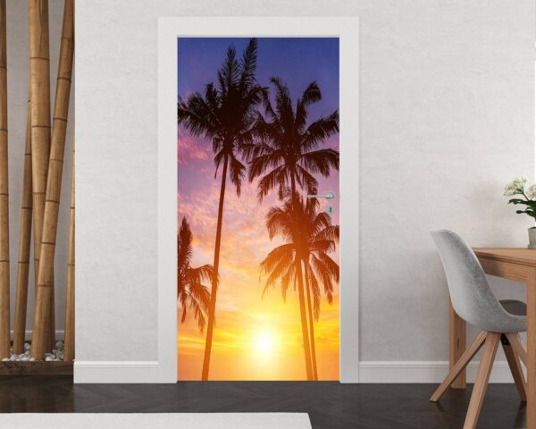 Palms on the Sky & Sunset Door Sticker Peel & Stick Vinyl Door Wrap Art Décor