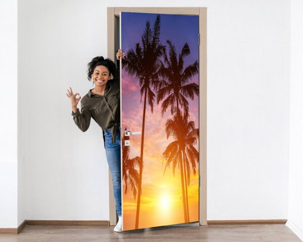 Palms on the Sky & Sunset Door Sticker Peel & Stick Vinyl Door Wrap Art Décor