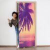 Magic Palm Tree by the Sea Door Sticker Peel & Stick Vinyl Door Wrap Art Décor