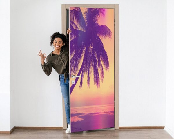 Magic Palm Tree by the Sea Door Sticker Peel & Stick Vinyl Door Wrap Art Décor