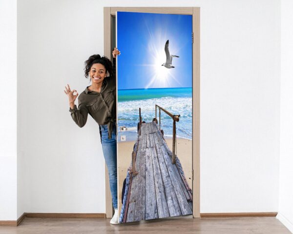 Seagull by the Sea Door Sticker Peel & Stick Vinyl Door Wrap Art Décor