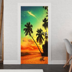 Magic Beach with Palms Door Sticker Self Adhesive Vinyl Sticker Art Decor