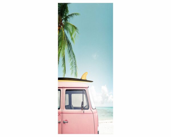 Pink Campervan Holiday Door Sticker Peel & Stick Vinyl Door Wrap Art Décor