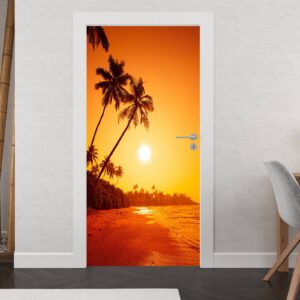 Beautiful Sunrise on Beach Door Sticker Peel & Stick Vinyl Door Wrap Art Décor