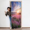 Sunrise Over Lavender Meadow Door Sticker Peel & Stick Vinyl Door Wrap Art Décor