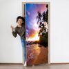 Sunset Palms and Wild Beach Door Sticker Peel & Stick Vinyl Door Wrap Art Décor