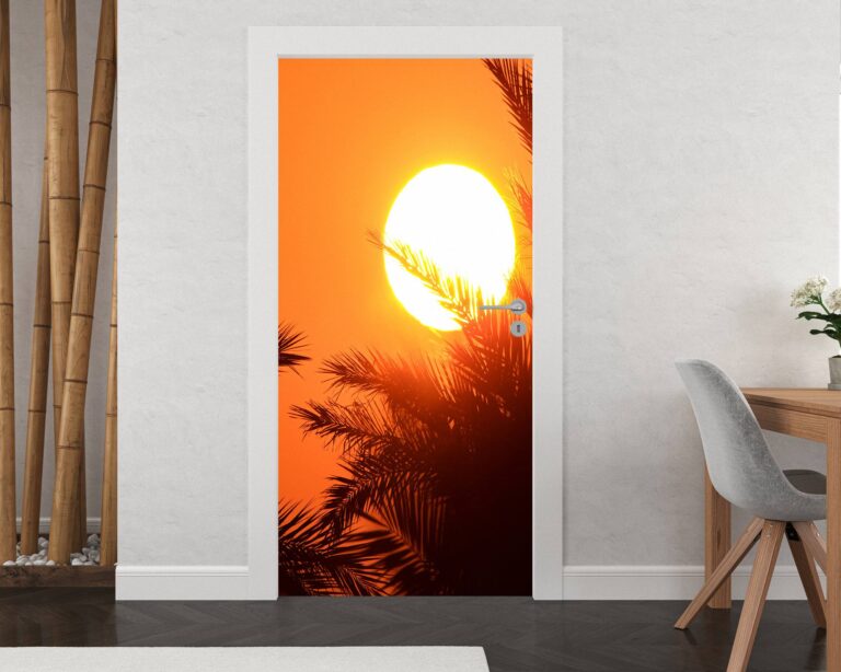 Sunset over the Palm Trees Door Sticker Peel & Stick Vinyl Door Wrap Art Décor