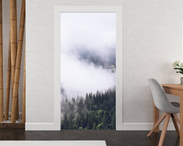 Mysterious Fog over Forest Door Sticker Peel & Stick Vinyl Door Wrap Art Décor