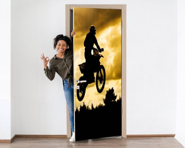 Motocross Jump over Forest Door Sticker Peel & Stick Vinyl Door Wrap Art Décor