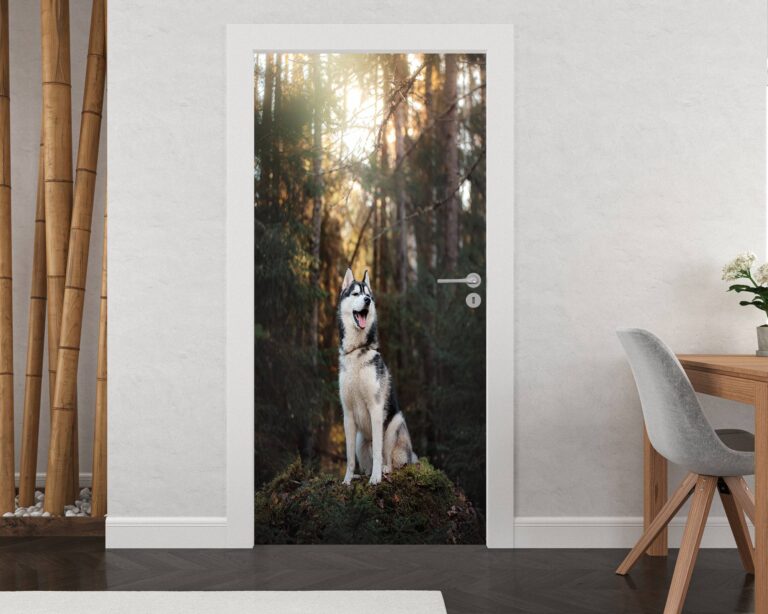 Husky In the Forest Door Sticker Peel & Stick Vinyl Door Wrap Art Décor