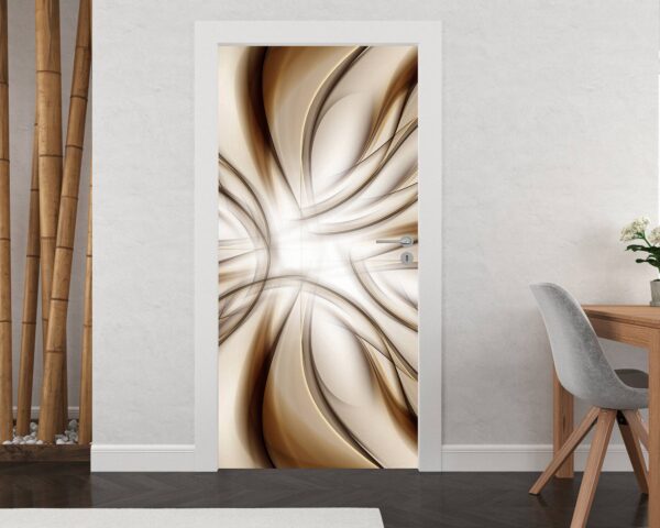 Abstract Brown Waves Door Sticker Peel & Stick Vinyl Door Wrap Art Décor