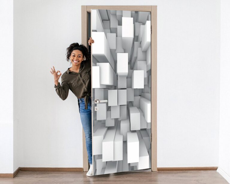 Abstract 3D Blocks Door Sticker Peel & Stick Vinyl Door Wrap Art Décor