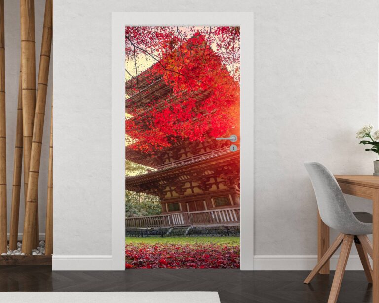 Japanese Temple in Autumn Door Sticker Peel & Stick Vinyl Door Wrap Art Décor