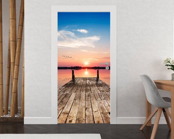 View of Wooden Pier Door Sticker Peel & Stick Vinyl Door Wrap Art Décor