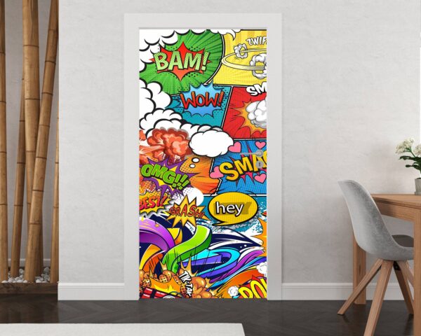 Comic Book Style Door Sticker Peel & Stick Vinyl Door Wrap Art Décor