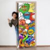 Comic Book Style Door Sticker Peel & Stick Vinyl Door Wrap Art Décor