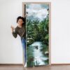 River in Tropical Jungle Door Sticker Peel & Stick Vinyl Door Wrap Art Décor