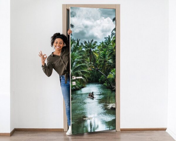 River in Tropical Jungle Door Sticker Peel & Stick Vinyl Door Wrap Art Décor