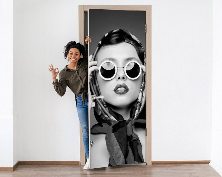 Retro Girl Door Sticker Peel & Stick Vinyl Door Wrap Art Décor