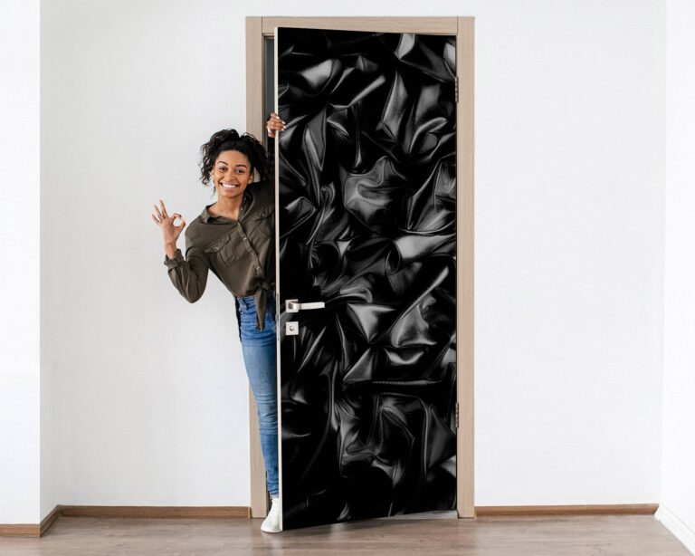 Black Satin Door Sticker Peel & Stick Vinyl Door Wrap Art Décor