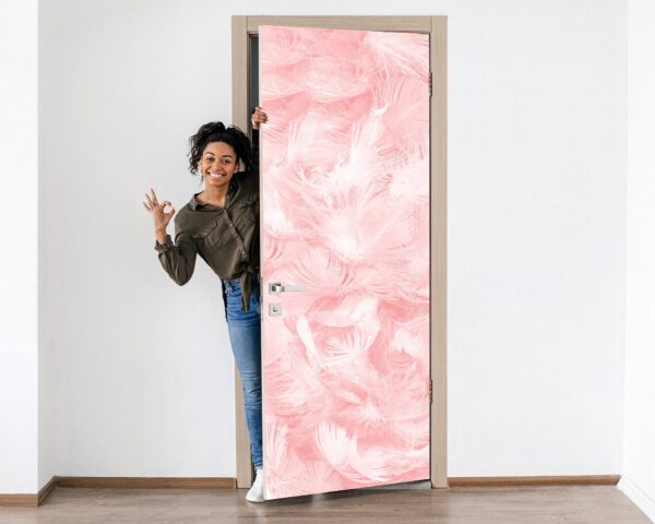 Pink Feathers Door Sticker Peel & Stick Vinyl Door Wrap Art Décor