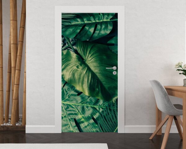 Tropical Leaves Background Door Sticker Peel & Stick Vinyl Door Wrap Art Décor