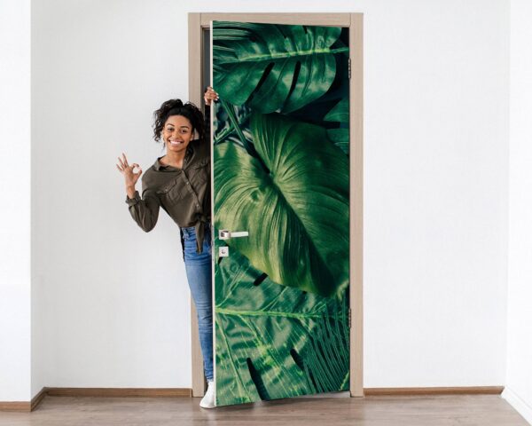 Tropical Leaves Background Door Sticker Peel & Stick Vinyl Door Wrap Art Décor