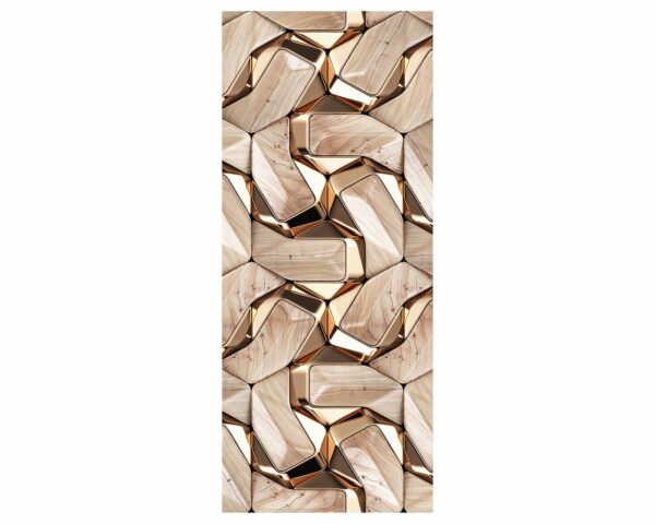 Wood and Gold Door Sticker Peel & Stick Vinyl Door Wrap Art Décor