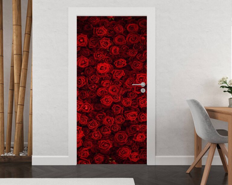 Red Rose Background Door Sticker Peel & Stick Vinyl Door Wrap Art Décor