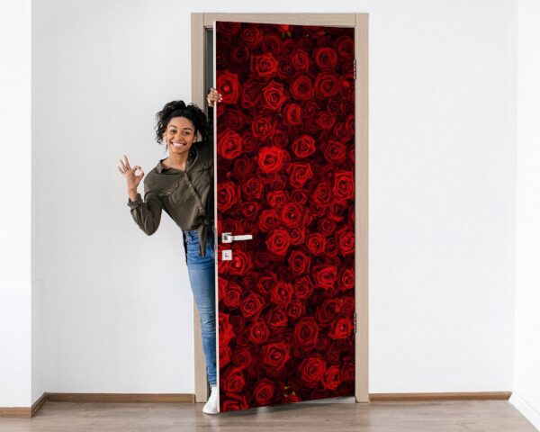 Red Rose Background Door Sticker Peel & Stick Vinyl Door Wrap Art Décor