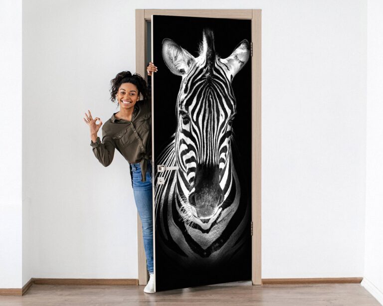 Zebra in Black Door Sticker Peel & Stick Vinyl Door Wrap Art Décor