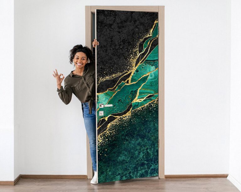 Green Marble Door Sticker Peel & Stick Vinyl Door Wrap Art Décor