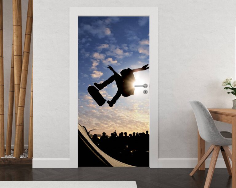 Skateboarder Jumping Door Sticker Peel & Stick Vinyl Door Wrap Art Décor