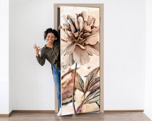 Flowers Oil Painting Door Sticker Peel & Stick Vinyl Door Wrap Art Décor