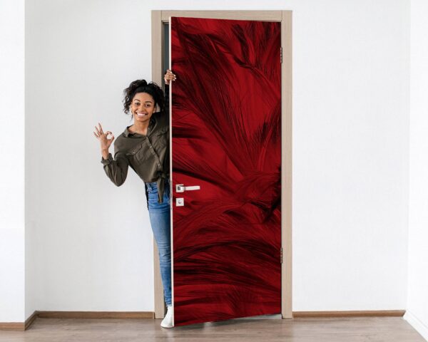 Red Feathers Door Sticker Peel & Stick Vinyl Door Wrap Art Décor