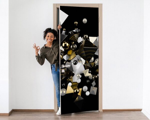 Glossy Solids on The Black Background Door Sticker Peel & Stick Vinyl Door Wrap Art Décor