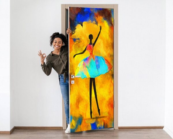 Dancing Figure Door Sticker Peel & Stick Vinyl Door Wrap Art Décor