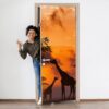 Giraffe African Animal Door Sticker Peel & Stick Vinyl Door Wrap Art Décor